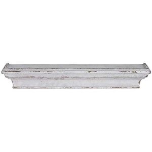 TX USA Corporation Cheyenne 36″ Solid Wood Floating Wall Shelf with Raised Edges – Distressed White