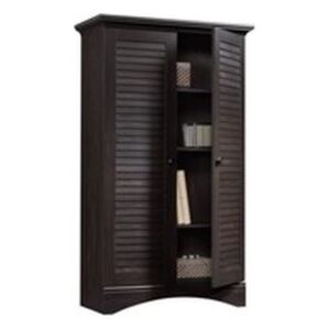 Pemberly Row Contemporary Storage Cabinet with Doors and 4 Adjustable Shelves in Antique Brown