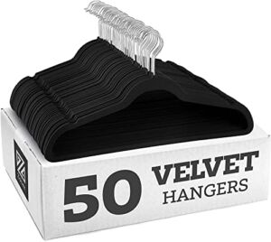 Zober Premium Velvet Hangers – Non-Slip, Durable, Space Saving Clothes Hangers for Closet w/ 360 Degree Chrome Swivel Hook – Coat Hangers Hold up to 10 Lbs – 50 Pack – Black