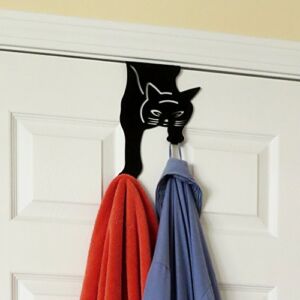 Evelots Kitty Cat Hooks/Over The Door Hanger/Black Cat Decor/Over Door Cat Hanger/Strong Metal Over Door Hooks/Cat Door Hook