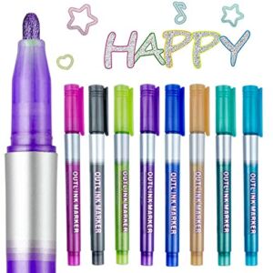 JFSJDF Outline Markers Pens, 8 Colors Double Line Markers Sel-outline Metallic Markers Shimmer Markers for Art, Christmas, Greeting Cards, DIY, Scrapbook, Easter Egg
