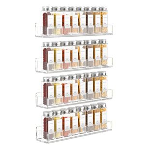 FEMELI Acrylic Spice Rack Wall Mount for Cabinets,Cupboard Or Pantry Door,4 Packs Of Hanging Spice Rack Shelf,Seasoning Organizer for Kitchen