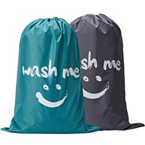 NICOGENA Wash Me Laundry Bag 2 packs, 28×40 inches Rips & Tears Resistant Large Dirty Clothes Storage Bag, Machine Washable, Heavy Duty Laundry Hamper Liner for College Students, Sky Blue&Gray