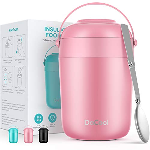 DaCool Food Thermos for Kids With Handle 16 Ounce Insulated Lunch Containers Leakproof Thermos for Food Lunch Soup Vacuum Stainless Steel With Folding Spoon Lunch Box for Kids School Outdoors Pink | The Storepaperoomates Retail Market - Fast Affordable Shopping