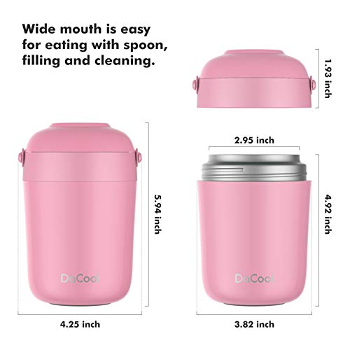 DaCool Food Thermos for Kids With Handle 16 Ounce Insulated Lunch Containers Leakproof Thermos for Food Lunch Soup Vacuum Stainless Steel With Folding Spoon Lunch Box for Kids School Outdoors Pink | The Storepaperoomates Retail Market - Fast Affordable Shopping