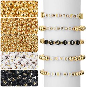 1600 Pieces Alphabet Beads Round Letter Beads for Jewelry Making White Black Letter Beads,1200 Round Spacer Beads 400 Letter Bead in 2 Colors for DIY Craft Making Jewelry Findings Bracelet (Gold)