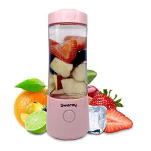 Swaray Portable Blender, 13.5 Oz Personal Size Blender, Juicer Cup for Juice, Crushed Ice, Smoothies and Shakes, 4000mAh USB Rechargeable with Six Blades, Mini Blender for Travel, Gym, Sports, Office, and Outdoors (Pink)
