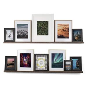 Rustic State Ted Narrow Wall Mount Wood Picture Ledge Photo Frame Display – Floating Shelf for Living Room, Office, Kitchen, Bedroom, Bathroom Décor – 52 Inch – Set of 2 – Burnt Brown