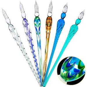 6 Pieces Handmade Glass Dip Pen Crystal Glass Signature Pen Calligraphy Glass Pen Vintage Dip Ink Pen Borosilicate Present Pen for Writing Drawing Signatures Calligraphy Decoration (Bright Color)