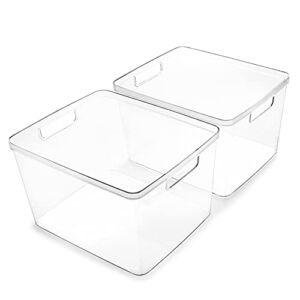 BINO | Plastic Storage Bins, Large – 2 Pack | THE LUCID COLLECTION | Multi-Use Organizer Bins | Built-In Handles | BPA-Free | Clear Storage Containers | Fridge Organizer | Pantry & Home Organization