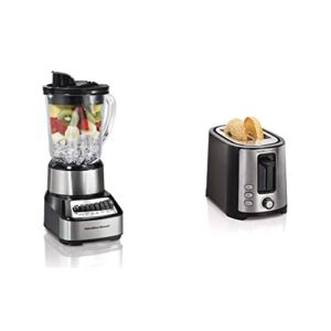 Hamilton Beach Wave Crusher Blender with 40oz Glass Jar and 14 Functions (54221) & Beach 2 Slice Extra Wide Slot Toaster with Shade Selector, Toast Boost, Auto Shutoff, Black (22633)