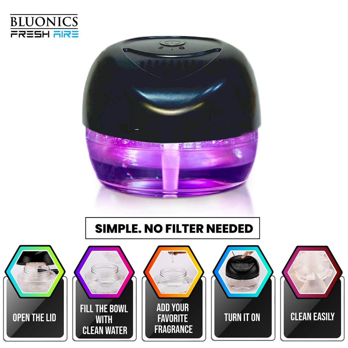 Bluonics Fresh Aire Water Based Revitalizer. Black Color. 6 LED changing colors | The Storepaperoomates Retail Market - Fast Affordable Shopping