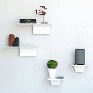 Fytz Design Set of 2 Small + Set of 2 Regular White Floating Shelves for Living, Bedroom, Office, Bathroom, and Kitchen