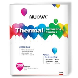Aurora Premium Thermal Laminating Pouches LP202H, 9″ x 11.5″/Letter Size/3 mil, 200-Pack, Clear