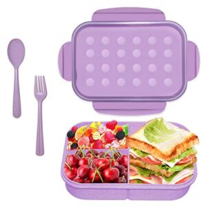 Bento Box, ASYH Lunch Box for Kids and Adults, Ideal Leakproof 3 Compartment Reusable Lunch Containers with Utensils, Microwave and Dishwasher Safe Food Containers (Purple-1150ML)