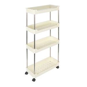 4 Tier Rolling Cart Slim Storage Cart Narrow Storage Cart with Wheels Mobile Shelving Unit Slide Out Storage Shelves with Hooks for Kitchen Bathroom Bedroom Office (4 Tier with Hoops)