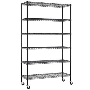 FDW 48 L 18 inch W 82 inch H Wire Shelving Unit 2100Lbs Capacity Metal Shelf with 6 Tier Casters Adjustable Layer Rack Strong Steel for Restaurant Garage Pantry Kitchen Garageï¼Œblack