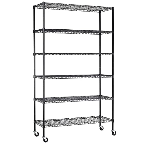 FDW 48 L 18 inch W 82 inch H Wire Shelving Unit 2100Lbs Capacity Metal Shelf with 6 Tier Casters Adjustable Layer Rack Strong Steel for Restaurant Garage Pantry Kitchen Garageï¼Œblack | The Storepaperoomates Retail Market - Fast Affordable Shopping