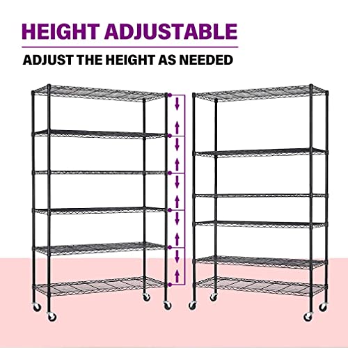 FDW 48 L 18 inch W 82 inch H Wire Shelving Unit 2100Lbs Capacity Metal Shelf with 6 Tier Casters Adjustable Layer Rack Strong Steel for Restaurant Garage Pantry Kitchen Garageï¼Œblack | The Storepaperoomates Retail Market - Fast Affordable Shopping