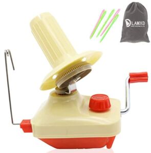 LAMXD Needlecraft Yarn Ball Winder Hand Operated,Red,Portable Package,Easy to Set Up and Use,Sturdy with Metal Handle and Tabletop Clamp,Including Yarn Needles Set…