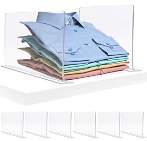 Sorbus Acrylic Adhesive Shelf Divider Organizers, w/Self Adhesive Tape, Great for Closet Organization, Clothes, Linens, Purse Separators, Kitchen Cabinets, Bedroom, 6-Pack, Clear (11x1x8)