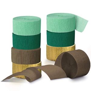 NICROLANDEE 8 Rolls Green Brown Crepe Paper Streamers Party Streamers for Wedding Decorations Rustic Style Bridal Shower Birthday Botanical Vintage Party Baby Shower Green Decorations
