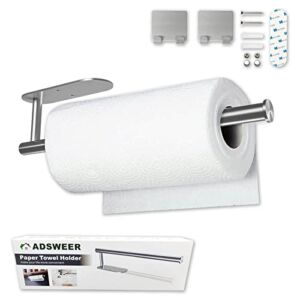 Paper Towel Holder Under Cabinet, Adhesive Paper Towel Holders Wall Mount, SUS 304 Stainless Steel Silver