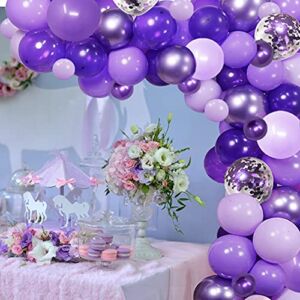 Purple Shades Balloons Garland Arch Kit Assorted 5” 10″ 12” Dark Pastel Light Metallic Confetti Purple Balloons Set for Purple Wedding Birthday Graduation Party Decorations