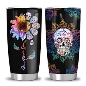 64HYDRO 20oz Sugar Skull Gifts for Women, Men, Candy Skull Gifts Mandala Sugar Skull Zero Given Mexican Sugar Skull Coffee Tumbler Cup with Lid, Double Wall Vacuum Insulated Travel Coffee Mug
