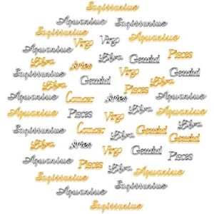 48 Pieces Zodiac Word Message Charm Pendant Twelve Horoscope Charm Filling Accessories Charm for Jewelry Making Accessory Flatback Resin Charms DIY Nail Art , 12 Styles(Silver, Gold)