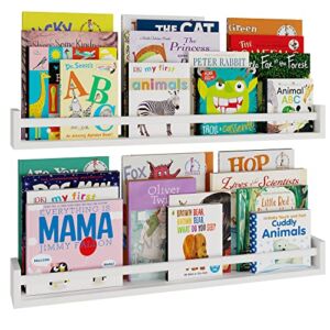 Wallniture Utah 32″ White Nursery Bookshelves Wall Mounted, Wood Floating Book Shelves for Kids Room Set of 2