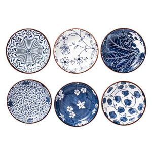 Japanese Style Ceramic Dipping Bowls,4 Inch Side Dishes Sauce Dishes for Sushi,Sauce,Snack and Soy,3 Oz Blue and White Pinch Bowls for Kitchen Prep – Set of 6(4 inch)