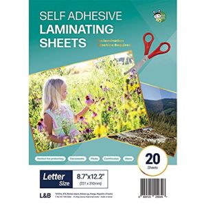 HA SHI Self Adhesive Laminating Sheets, Cold Laminate, self Seal, Plastic Paper, 8.5 x 11 Inch (20 Sheets)