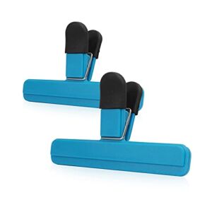 KUFUNG Food Bag Sealing Clips Set – 2 Pack Heavy Duty Food Storage Clips, Chips Bag Clips for Bags Snap Closure Bag Sealer, Large Bag Clips with Air Tight Seal Grip for Food Storage (Blue, M)
