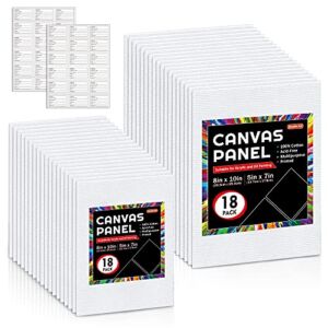 Shuttle Art Painting Canvas Panels, 36 Pack, 5×7, 8x10in (18 of Each), 100% Cotton, Primed White Canvas Boards for Painting, Blank Canvases for Kids, Adults & Artists for Acrylic and Oil Painting