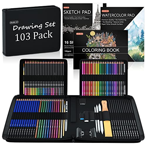 Shuttle Art Drawing Kit, 103 Pack Drawing Pencils Set, Sketching and Drawing Art Set with Colored Pencils, Sketch and Graphite Pencils in Portable Case, Drawing Supplies for Kids, Adults and Artists | The Storepaperoomates Retail Market - Fast Affordable Shopping