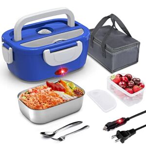 Electric Lunch Box for Car and Home COCOBELA Portable Food Warmer, 55W Faster Food Heater for Adults, 2 Compartments Removable 304 Stainless Steel Container Fork & Spoon