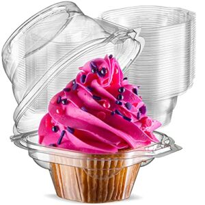 50 Individual Cupcake Containers – Stackable | Cupcake Boxes Individual | Cupcake Holders | Single Cupcake Boxes | With Connected Airtight Deep Dome Lid | BPA-Free