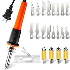 22 Pieces Electric Hot Knife Cutter Tool Kit Include Heat Cutter Multipurpose Stencil Cutter, 16 Blades, 4 Blade Holders, Metal Stand Hot Carving Knife for Soft Thin Styrofoam Plastic Cloth Stencil