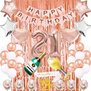 21st Birthday Decorations|21st Birthday Decorations for her|21st Birthday Decorations Rose Gold with Photo Booth Backdrop, Happy Birthday Banner, Confetti and Mylar Balloons