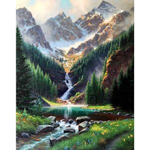 Paint by Number Mountains waterfall DIY Painting On Canvas, Paintwork with Paintbrushes Acrylic Paints,Perfect for Paint by Numbers for Adults and Kids Students Beginner, for Home Wall Decor16x20 Inch
