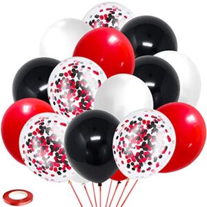 coxylaco Black Red Confetti Latex Balloons, 60Pack 12inch Black Red Confetti Party Balloons for Mother’s day Birthday Baby Shower Wedding Engagement Company Event Party Decoration