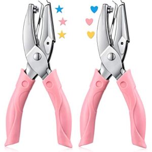 2 Pieces Handheld Hole Paper Punch Metal Single Handheld Paper Punchers Soft Handled Paper Cutter and 0.22 Inch Heart 0.2 Inch Star Shape Hole for DIY Craft Tags Clothing Ticket Scrapbook Tool