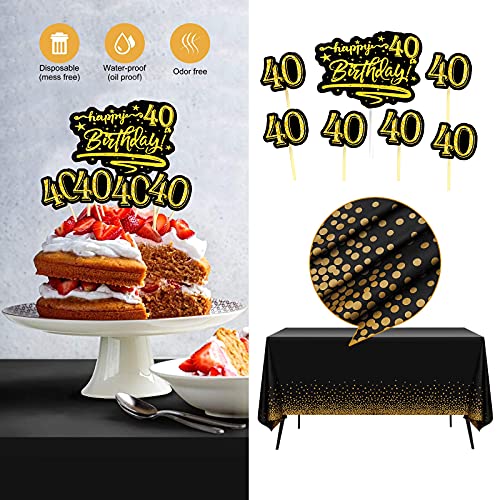 40th birthday decorations for men women – (76pack) black gold party Banner, Pennant, Hanging Swirl, birthday balloons, Tablecloths, cupcake Topper, Crown, plates, Photo Props, Birthday Sash for gifts | The Storepaperoomates Retail Market - Fast Affordable Shopping