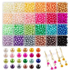 JHYlilia 1800Pcs 6mm Pearl Beads for Crafts, 24 Colors Round Pearls Beads with Holes for Jewelry Making Handcrafted Loose Spacer Beads for Crafts Jewelry Making Necklaces Bracelets