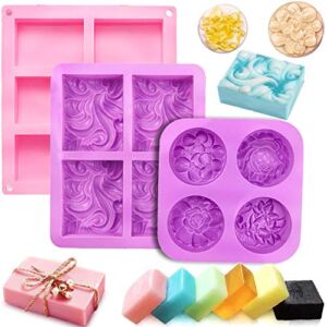 Yancorp 3 Pack Silicone Soap Molds 6 Cavities Silicone Soap Mold Rectangle Oval and Flower Shapes Soap Molds for Soap Making Handmade Cake Chocolate Biscuit Pudding Jelly Ice Cube Tray