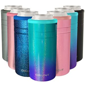 CHILLOUT LIFE Skinny Can Cooler for Slim Beer & Hard Seltzer | 12oz Stainless Steel Tall Triple Insulated Can Drink Holder – 1 Pack