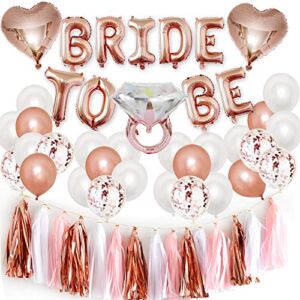 Bachelorette Party Decorations Kits-Rose Gold Bridal Shower Party Decor and Supplies-Bride to Be Balloons, Ring & Champagne Foil Balloons for Bridal Shower