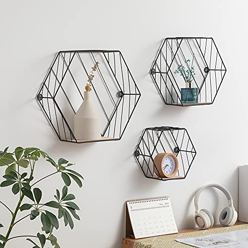 DECORKEY Hexagon Shelves Wall Decor, 3 Pack Honeycomb Floating Shelves Wall Mounted Shelf, Metal Frame Rustic Wood Modern Floating Wall Shelf for Living Room Decorations, Bathroom, Entryway Decor | The Storepaperoomates Retail Market - Fast Affordable Shopping