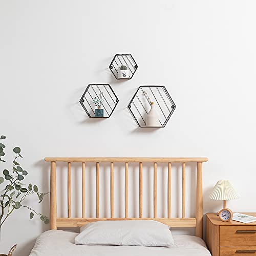 DECORKEY Hexagon Shelves Wall Decor, 3 Pack Honeycomb Floating Shelves Wall Mounted Shelf, Metal Frame Rustic Wood Modern Floating Wall Shelf for Living Room Decorations, Bathroom, Entryway Decor | The Storepaperoomates Retail Market - Fast Affordable Shopping